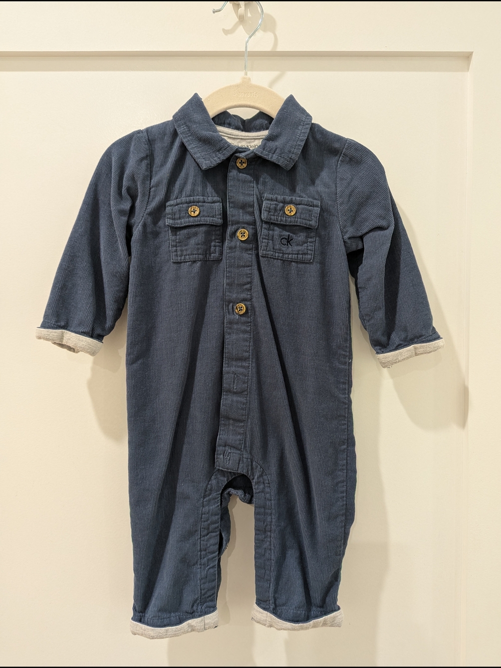 Calvin Klein Dark Blue Corduroy Baby Jumpsuit